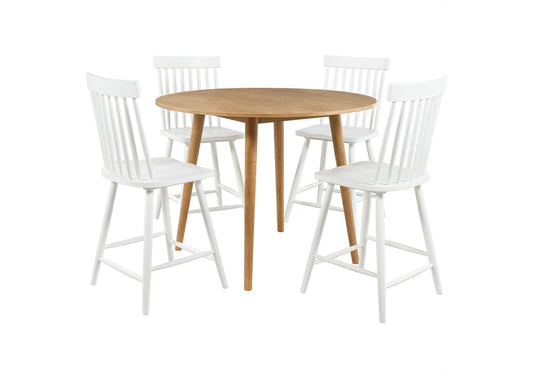 122508-S5W Andrews 5-piece Round Counter Dining Set Light Ash and White