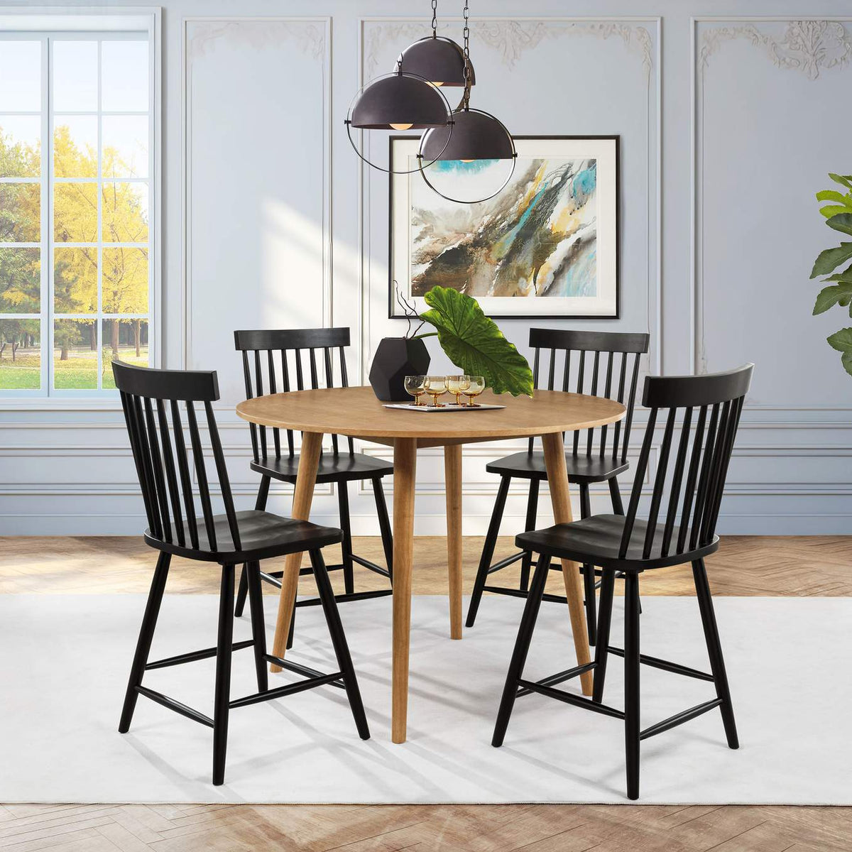 122509BLK Andrews Windsor Counter Height Dining Side Chair Black (Set of 2)