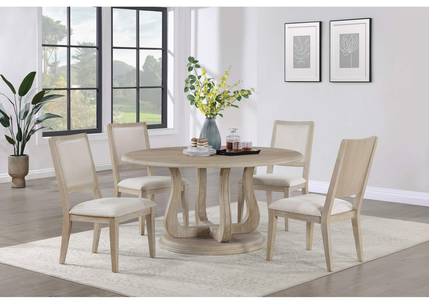 Trofello 5-piece Round Dining Table Set White Washed