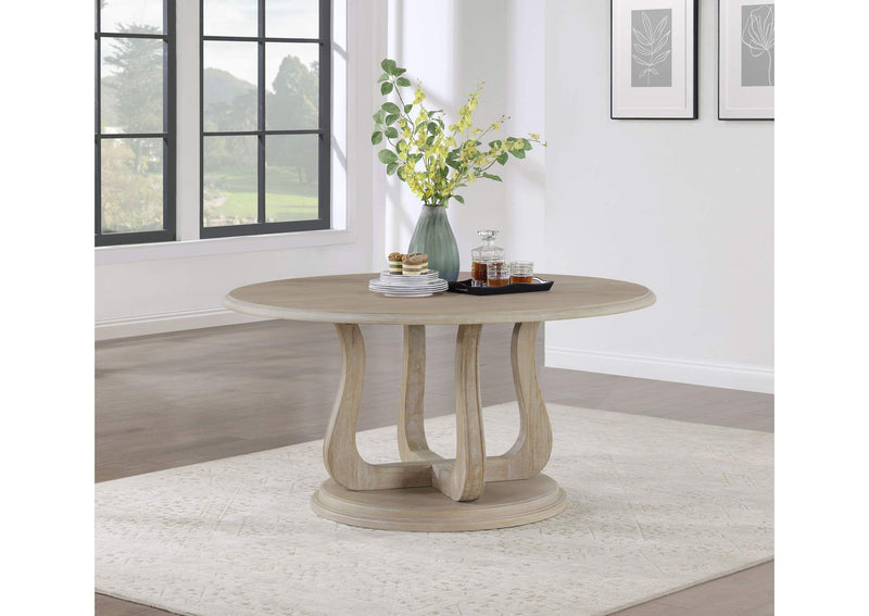 123120 Trofello Round 60-inch Pedestal Dining Table White Washed
