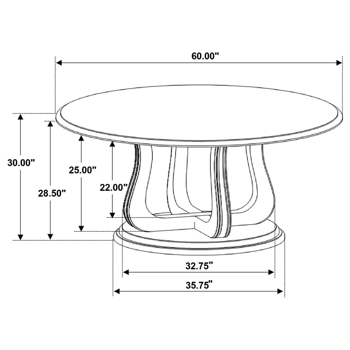 123120 Trofello Round 60-inch Pedestal Dining Table White Washed