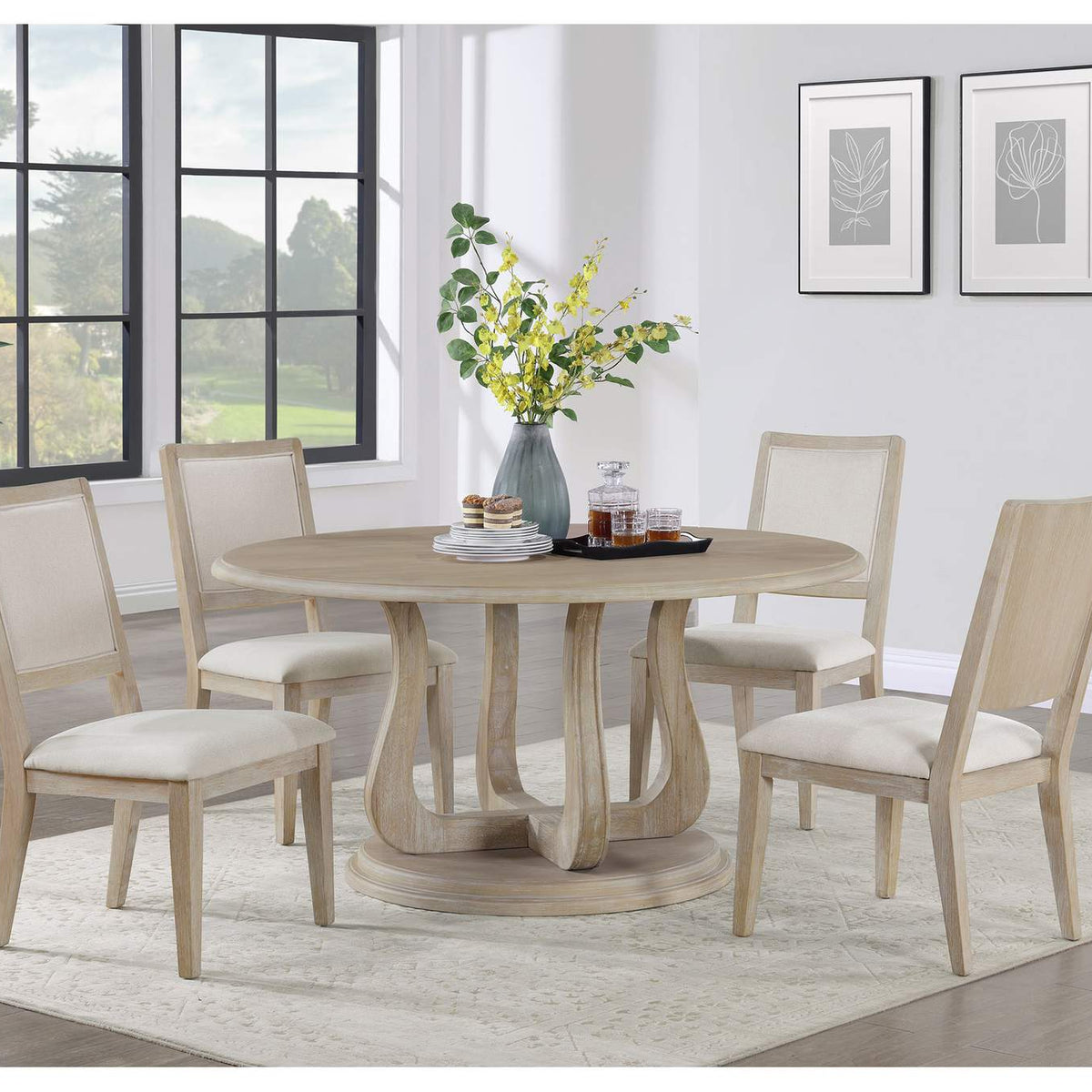 123120 Trofello Round 60-inch Pedestal Dining Table White Washed