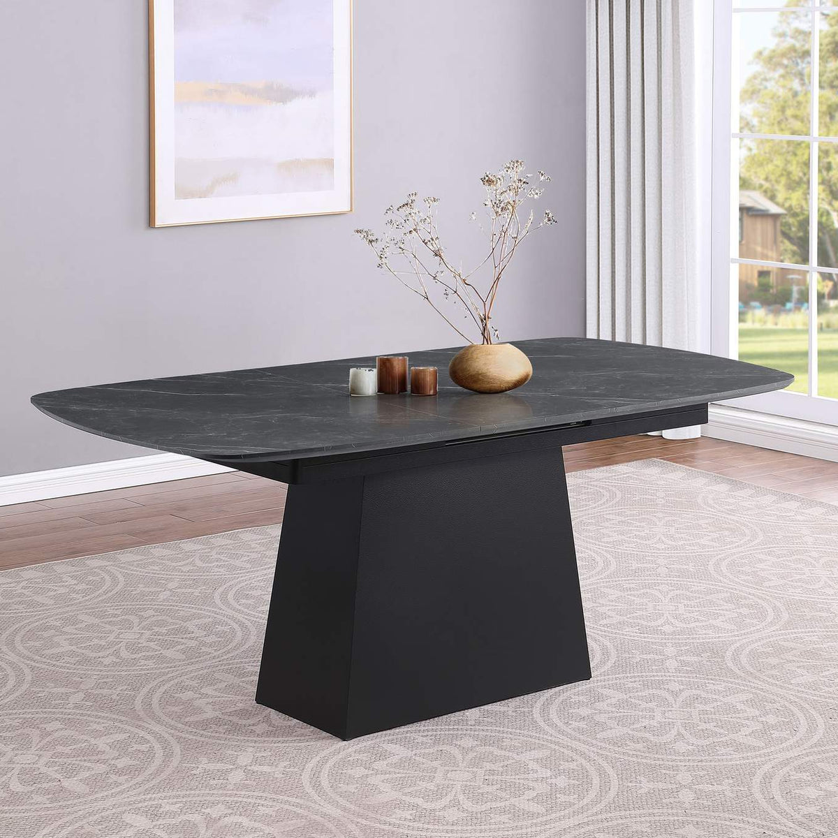123131 Potero 73-inch Faux Marble Extension Leaf Dining Table Black