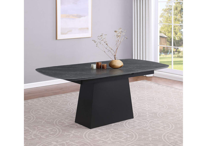 123131 Potero 73-inch Faux Marble Extension Leaf Dining Table Black
