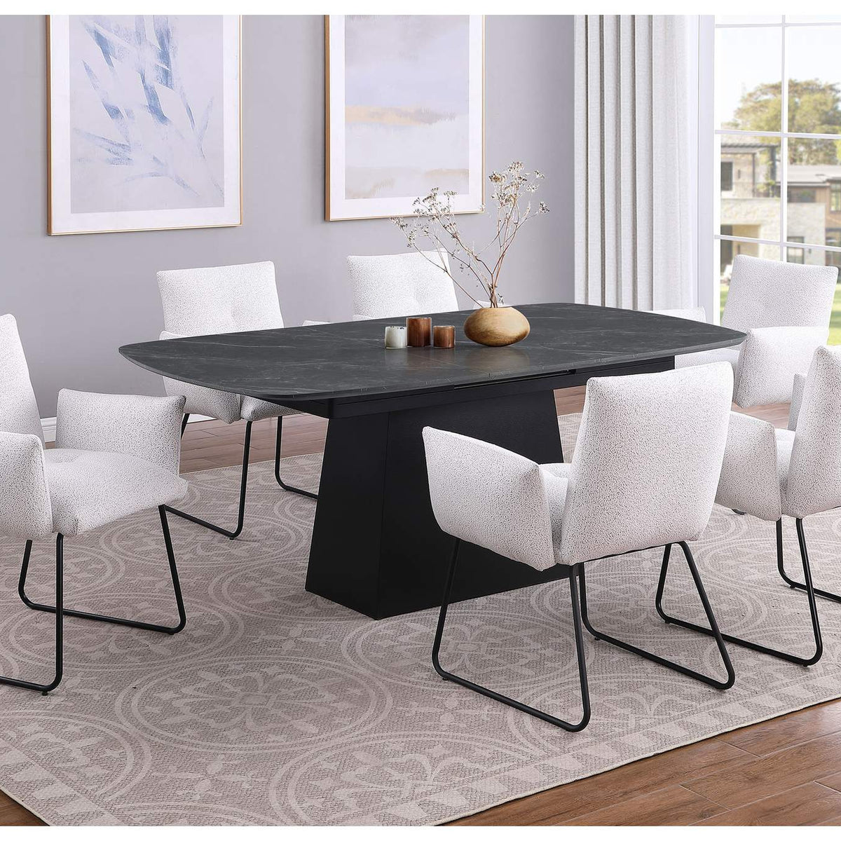 123131 Potero 73-inch Faux Marble Extension Leaf Dining Table Black