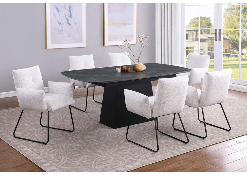 123131 Potero 73-inch Faux Marble Extension Leaf Dining Table Black
