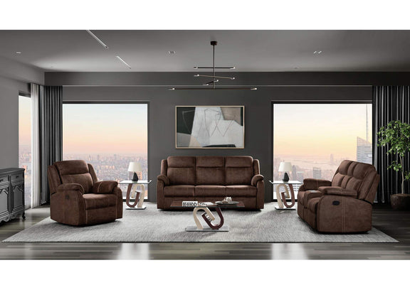 U7303-DOMINO_COFFEE-RS_CRLS_GR U7303 COFFEE RECLINING SOFA - CONSOLE RECLINING LOVESEAT - GLIDER RECLINER