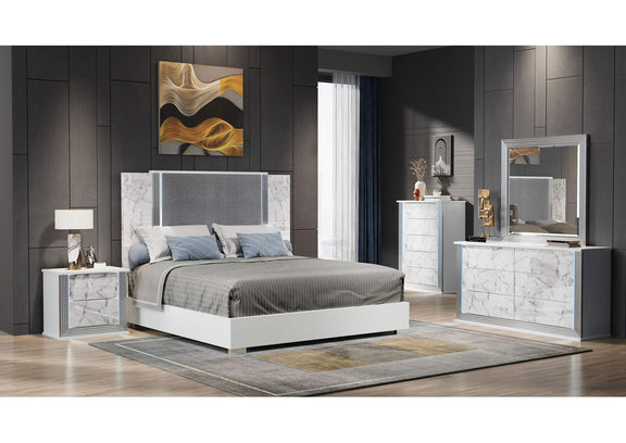 YLIME-WHITE_MARBLE-QBG-N YLIME WHITE MARBLE QUEEN BED GROUP FULLY SLATTED