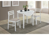 130005WHT Bucknell 3-piece Round Drop Leaf Dining Table Set White