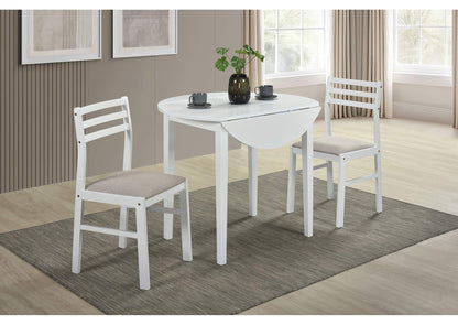 130005WHT Bucknell 3-piece Round Drop Leaf Dining Table Set White