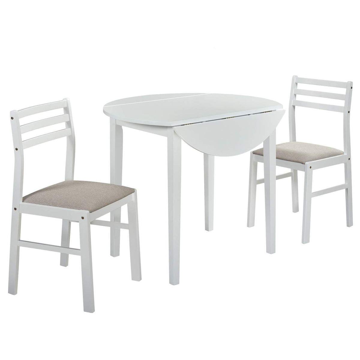 130005WHT Bucknell 3-piece Round Drop Leaf Dining Table Set White