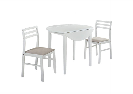 130005WHT Bucknell 3-piece Round Drop Leaf Dining Table Set White