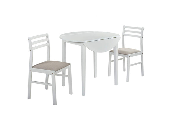 130005WHT Bucknell 3-piece Round Drop Leaf Dining Table Set White