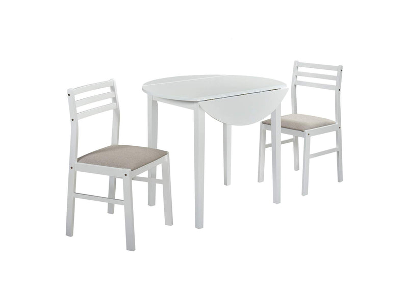130005WHT Bucknell 3-piece Round Drop Leaf Dining Table Set White