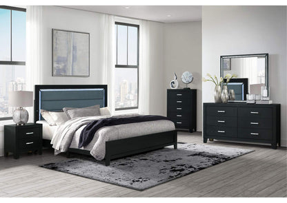 REID-BLACK-KB_DR_MR_NS-N REID BLACK KING BED DRESSER MIRROR NIGHTSTAND