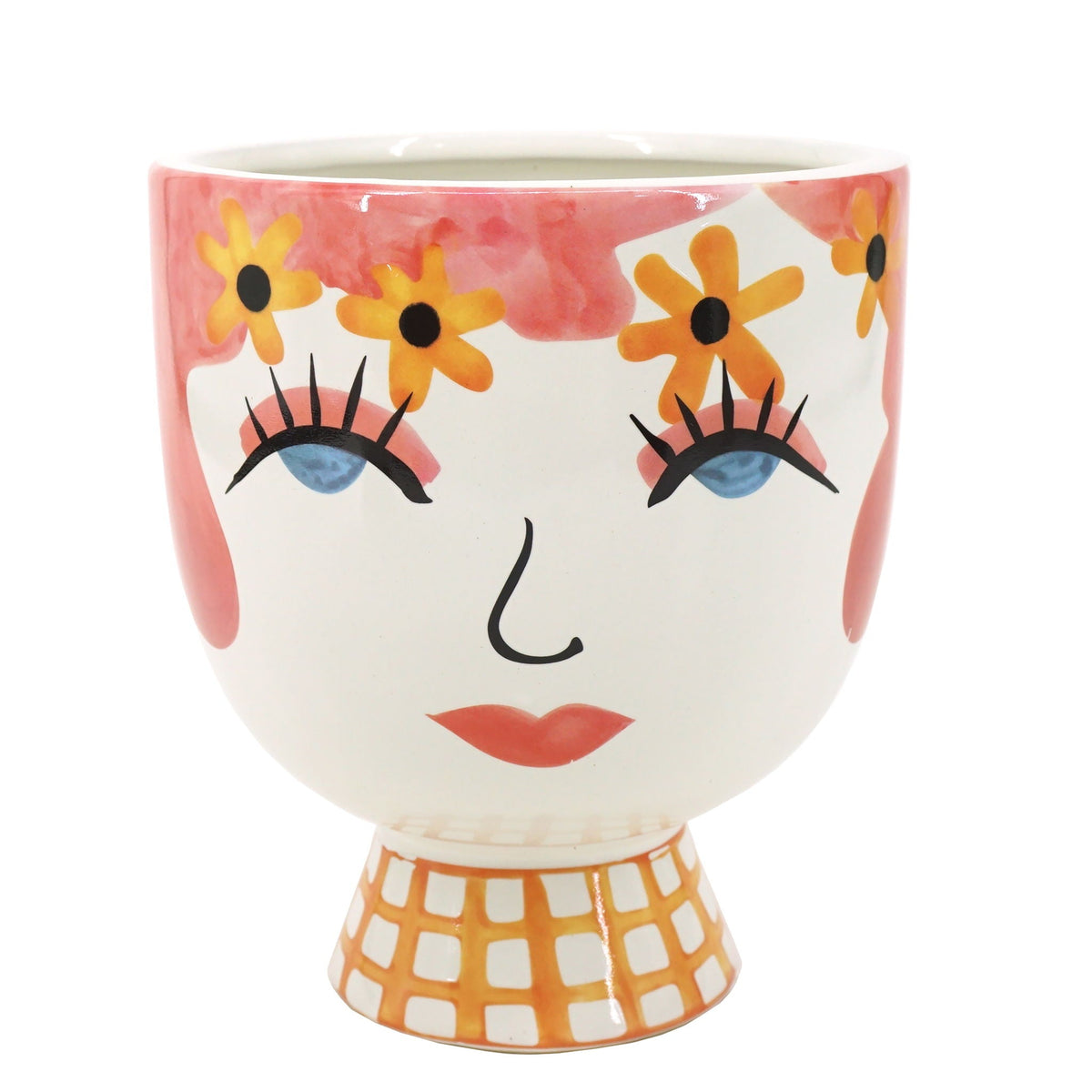 Ceramic Pretty Eyelash Flower Vase 7" - Pink / White