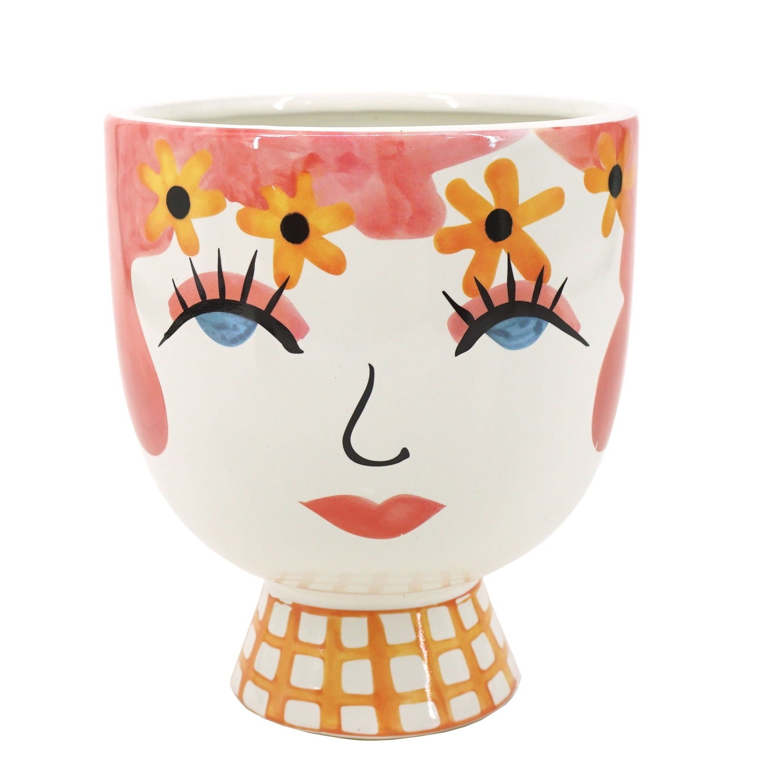 Ceramic Pretty Eyelash Flower Vase 7" - Pink / White