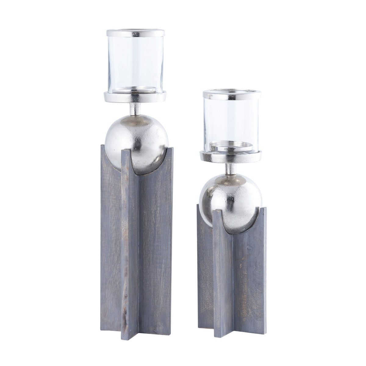 15" / 19" Idabel Wood Candle Holders (Set of 2) - Gray