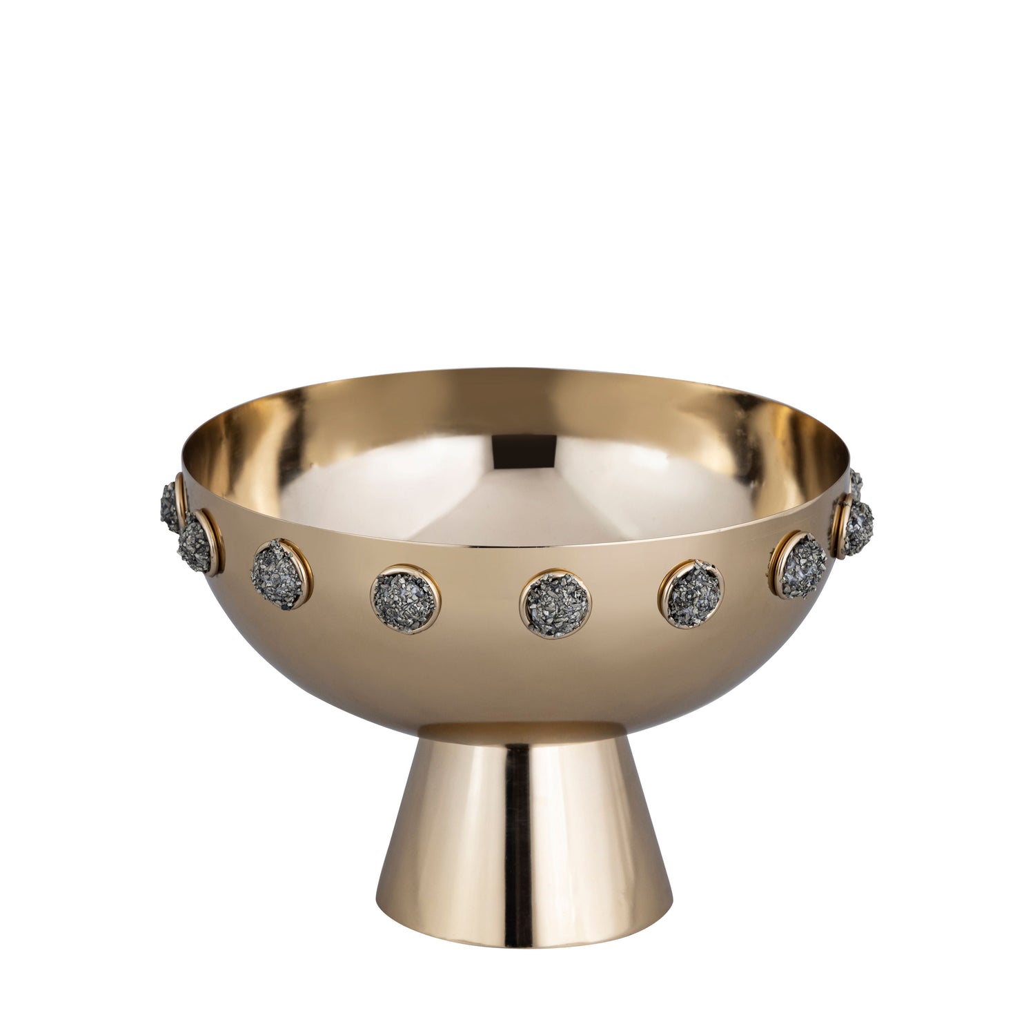 10" Adalyn Pyrite Stone And Steel Bowl - Gold