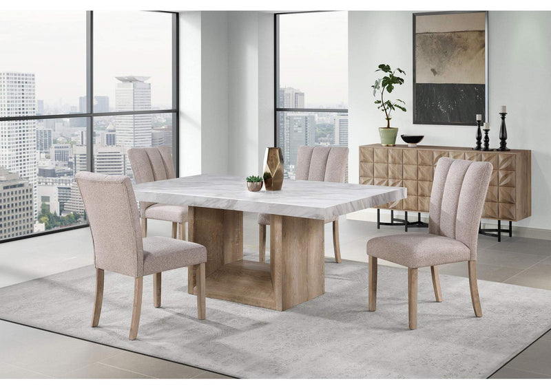 D02DT-NATURAL+D8683DC-BEIGE_7PC D02 NATURAL DINING TABLE + 6 D8683 DINING CHAIRS