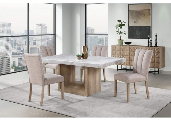 D02DT-NATURAL+D8683DC-BEIGE_9PC D02 NATURAL DINING TABLE + 8 D8683 DINING CHAIRS