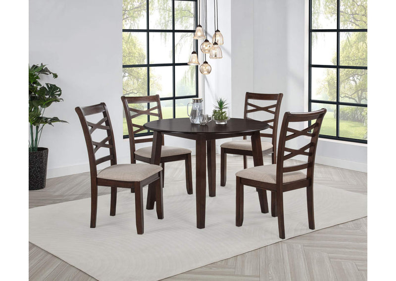 150340 Barton 5-piece Round Wood Dining Table Set Dark Brown