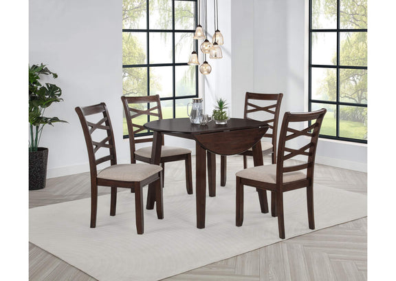 150340 Barton 5-piece Round Wood Dining Table Set Dark Brown