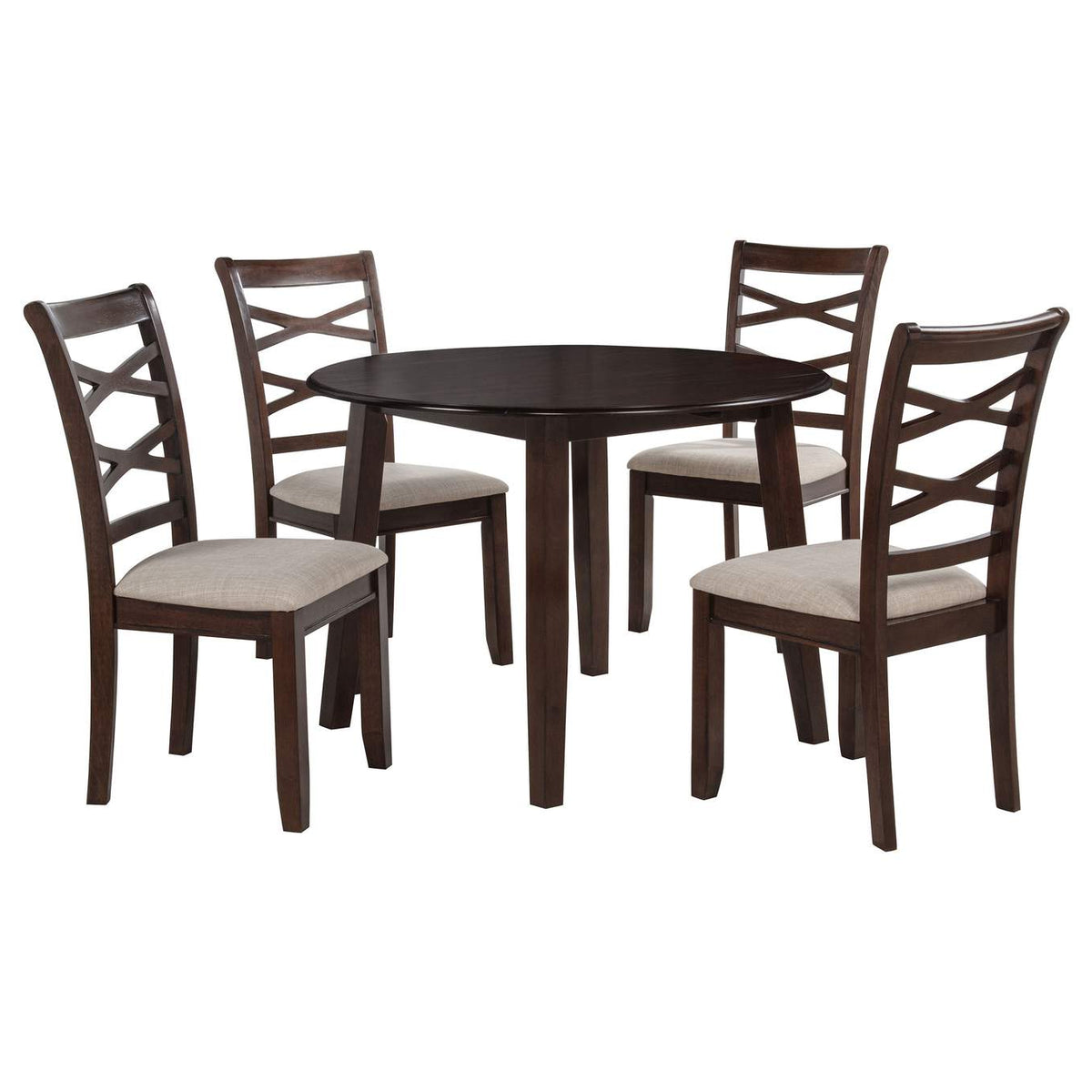 150340 Barton 5-piece Round Wood Dining Table Set Dark Brown