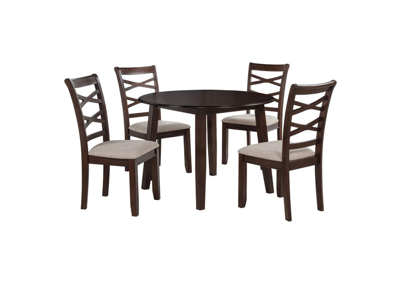 150340 Barton 5-piece Round Wood Dining Table Set Dark Brown