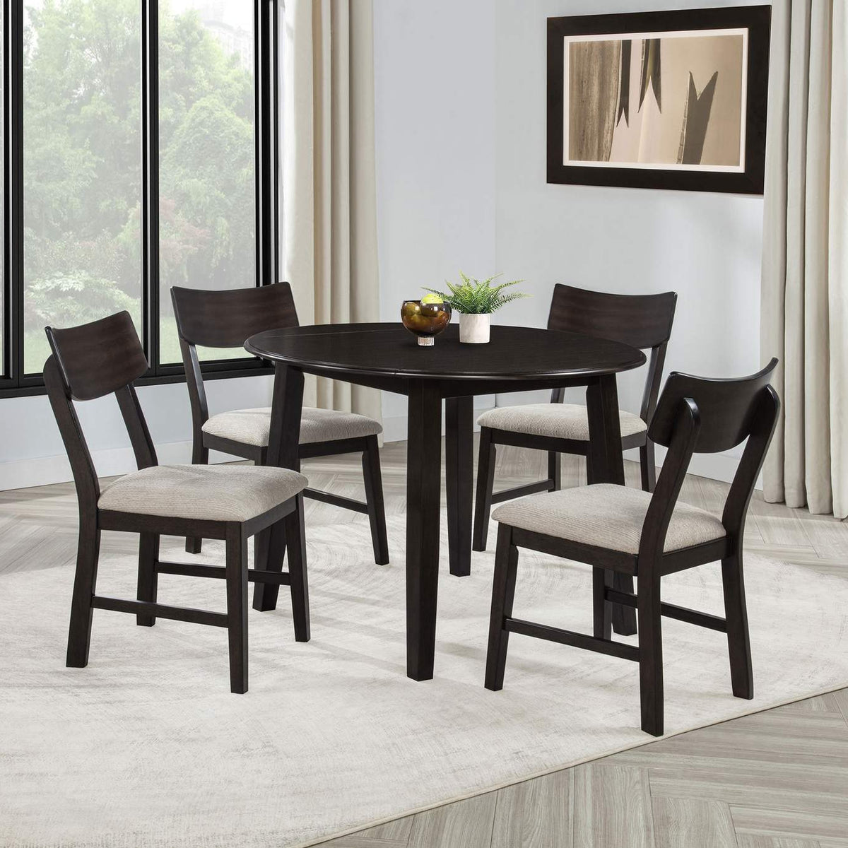 150350 Catley 5-piece Round Drop Leaf Dining Table Set Dark Coffee