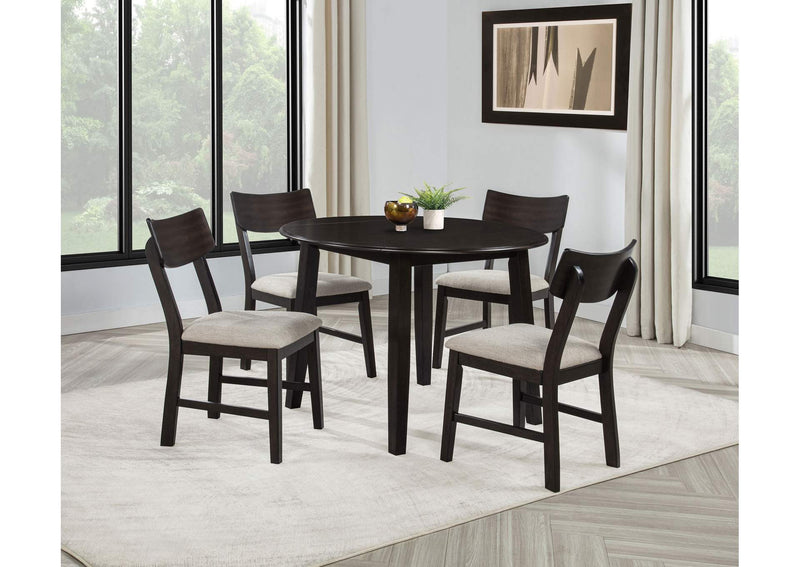 150350 Catley 5-piece Round Drop Leaf Dining Table Set Dark Coffee