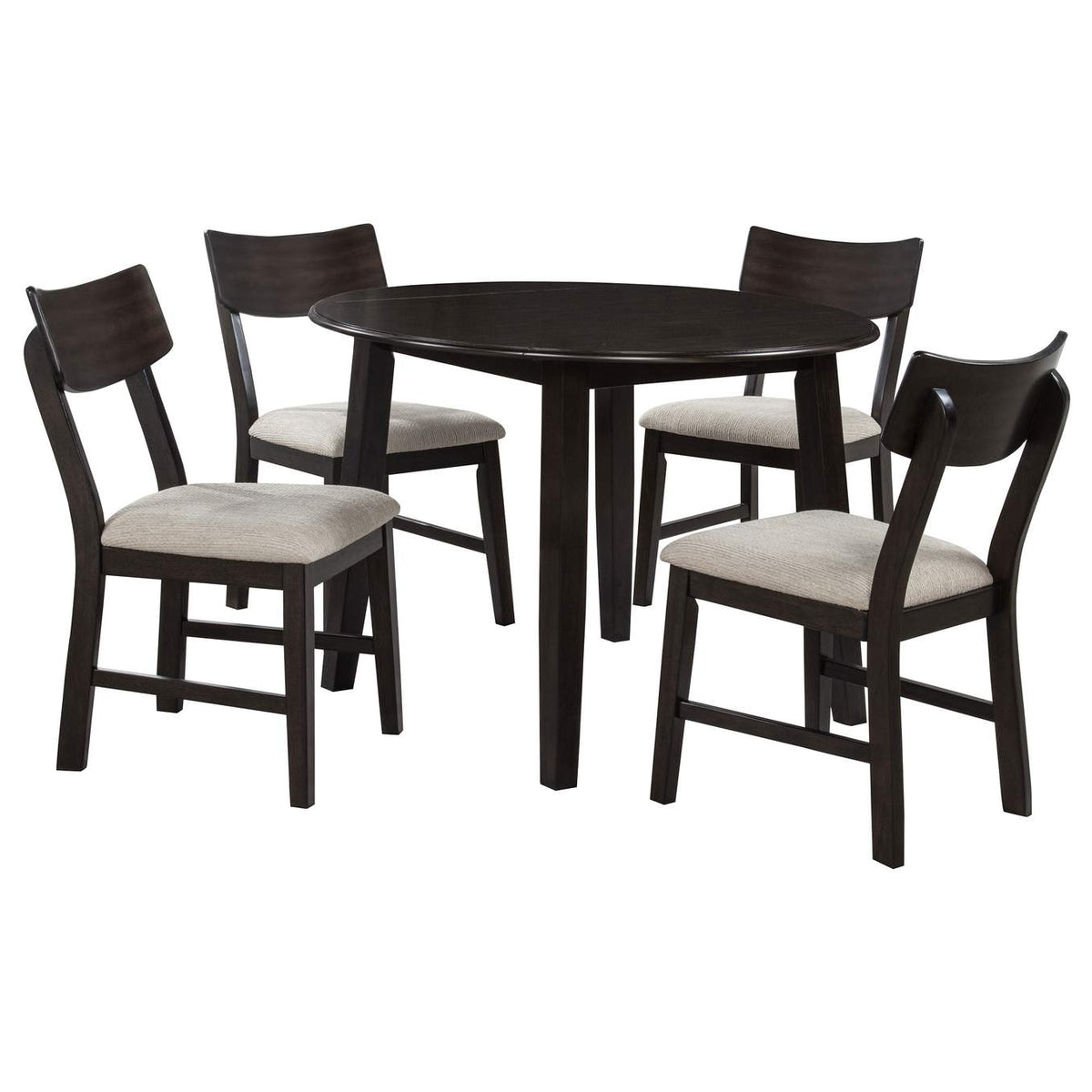 150350 Catley 5-piece Round Drop Leaf Dining Table Set Dark Coffee