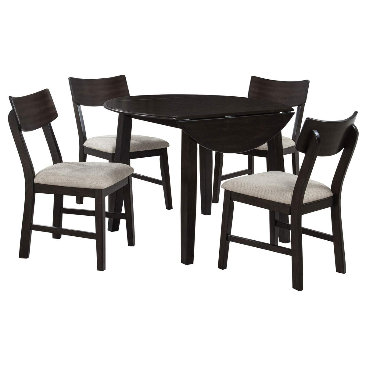150350 Catley 5-piece Round Drop Leaf Dining Table Set Dark Coffee