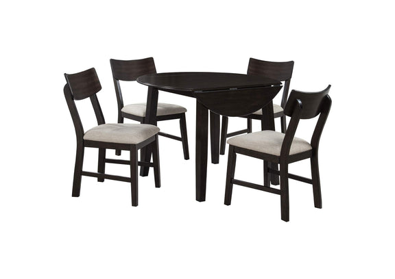 150350 Catley 5-piece Round Drop Leaf Dining Table Set Dark Coffee