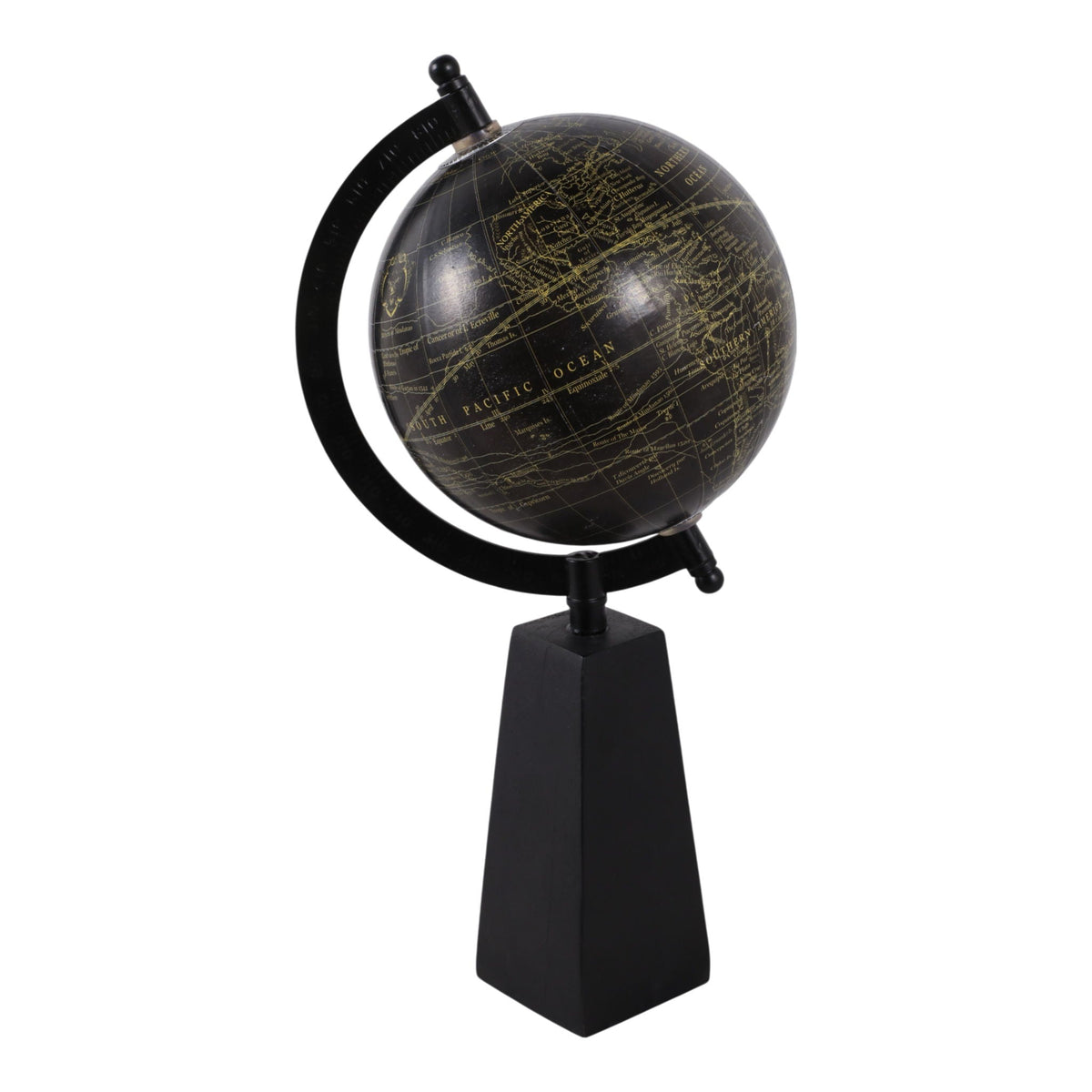 11" Exeter Wood Base Globe - Black