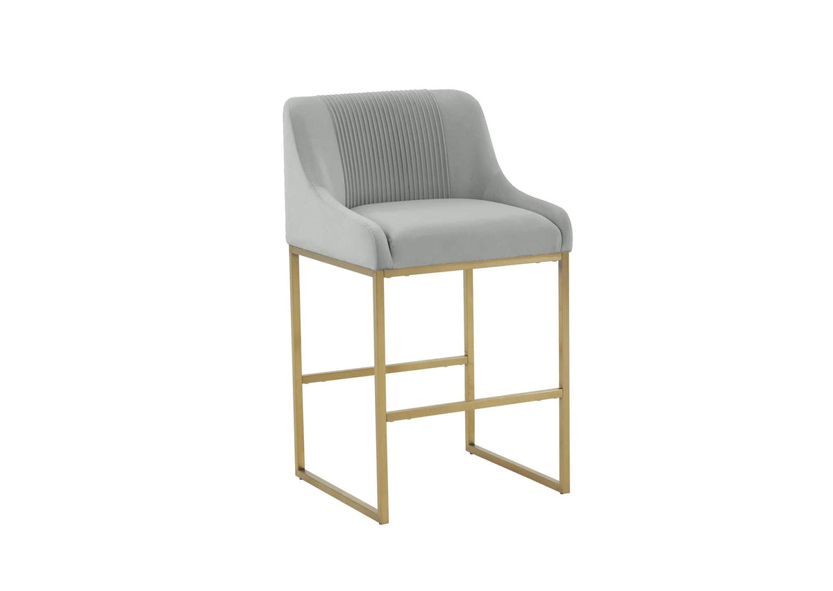 TOV-IHD68645 Lisa Grey Pleated Velvet Counter Stool