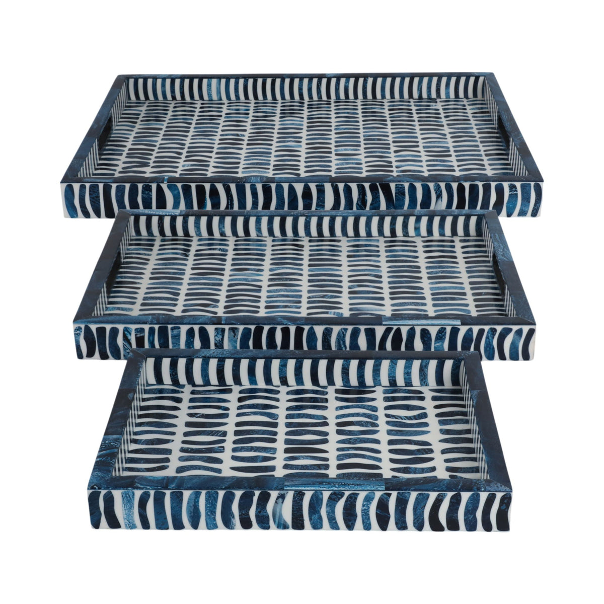 13" / 18" / 24" Trays With Inlay (Set of 3) - Blue / White