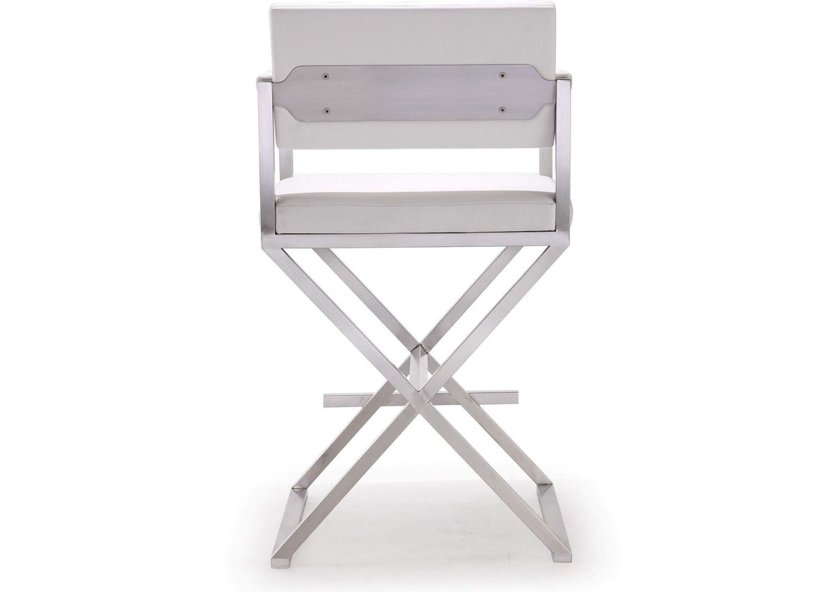 TOV-K3624 Director White Performance Vegan Leather and Stainless Steel Counter Stool