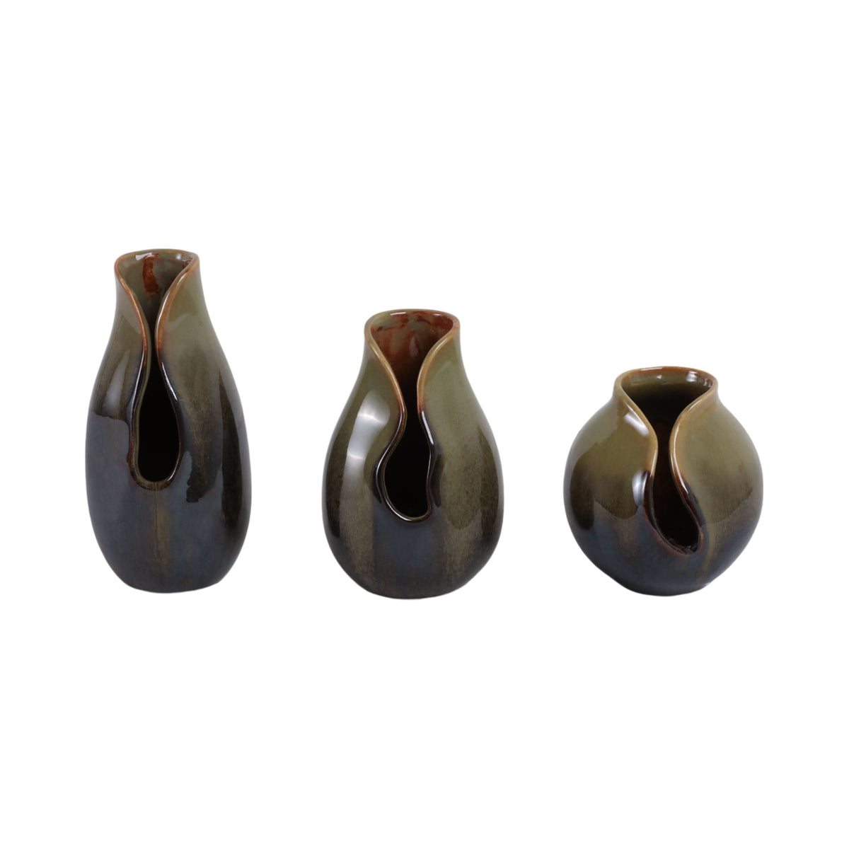 5" / 7" / 8" Oswego Ceramic Vases (Set of 3) - Green
