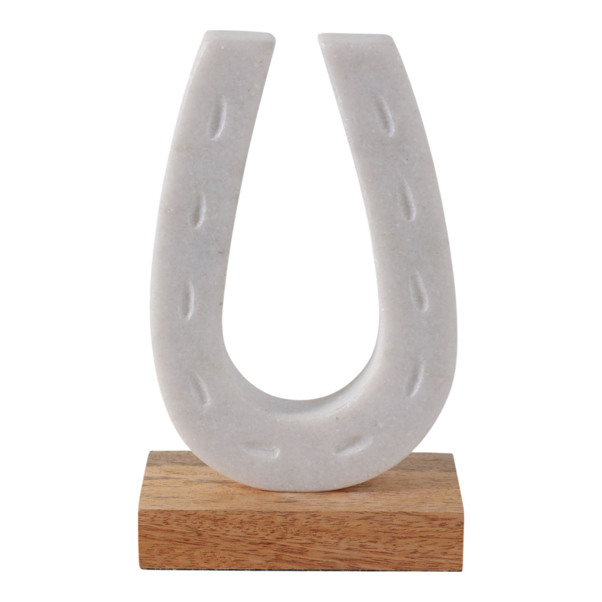 8" x 5" Marble Horseshoe On Wood Base - White / Natural