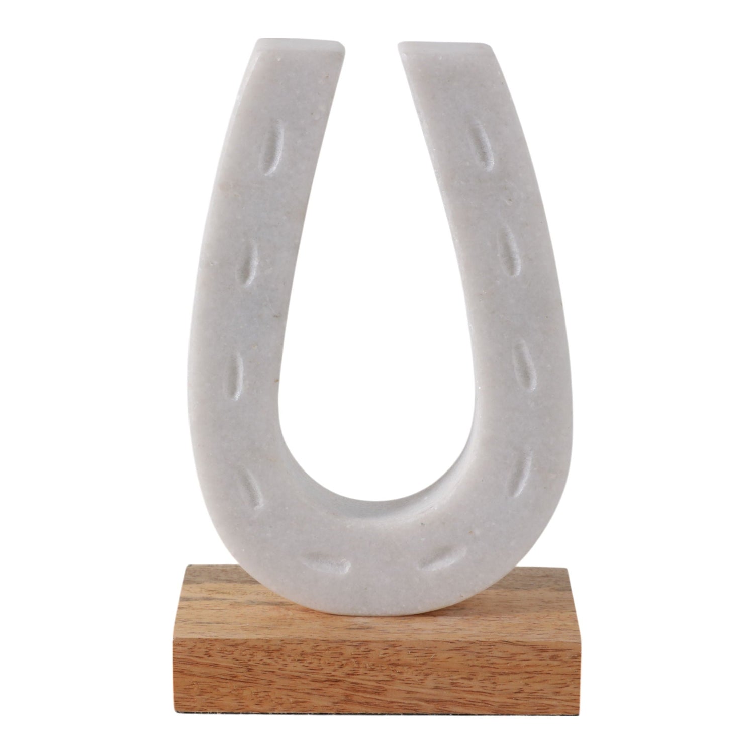 8" x 5" Marble Horseshoe On Wood Base - White / Natural
