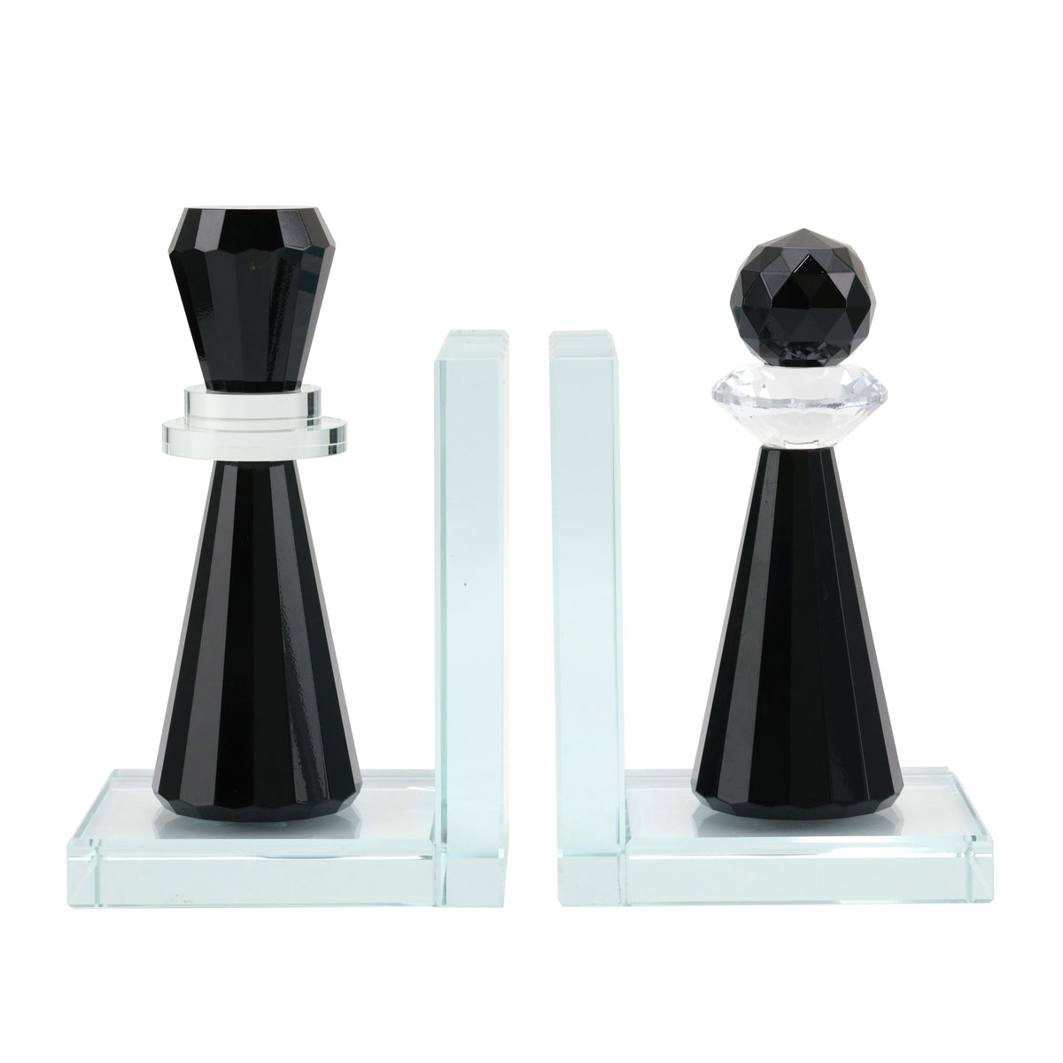 Raina Crystal Chess Piece Bookends (Set of 2) - Black