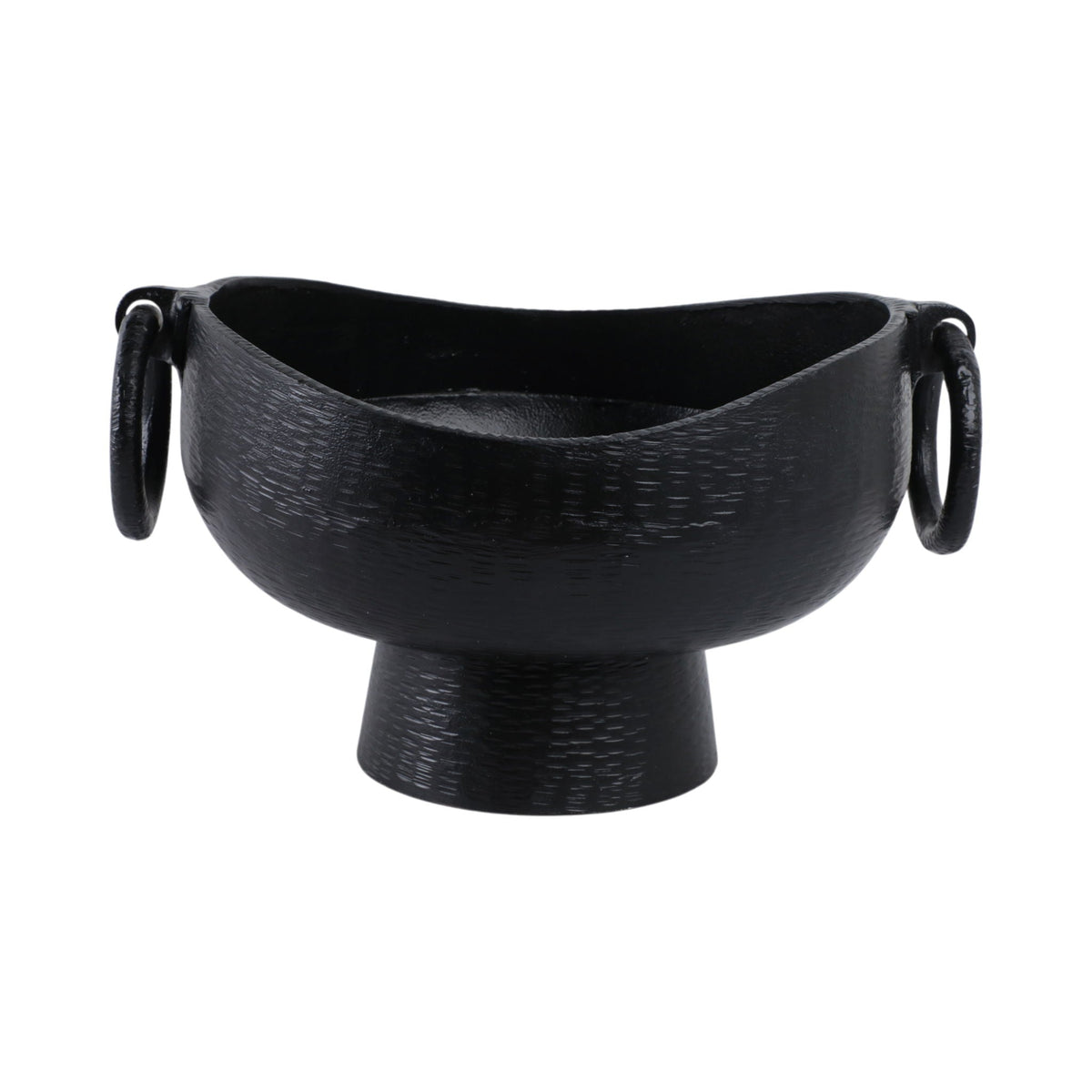 16 x 13" Metal Pedestal Bowl With Ring Handles - Black
