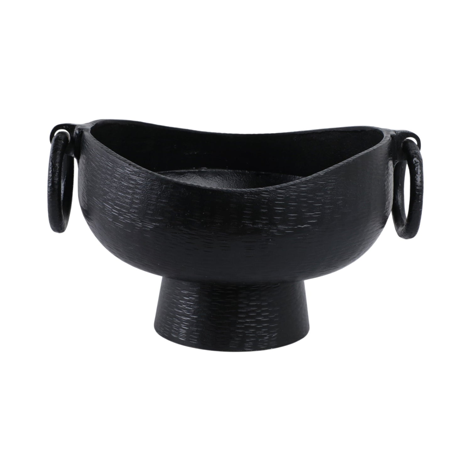 16 x 13" Metal Pedestal Bowl With Ring Handles - Black