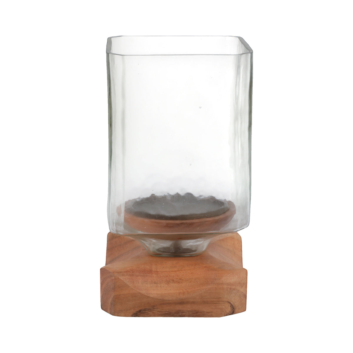 Jarvie Small Wood And Glass Candle Hurricane - Brown