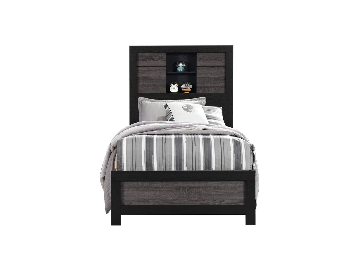 LISBON-GREY_BLACK-BOOKCASE_TB LISBON GREY - BLACK BOOKCASE TWIN BED