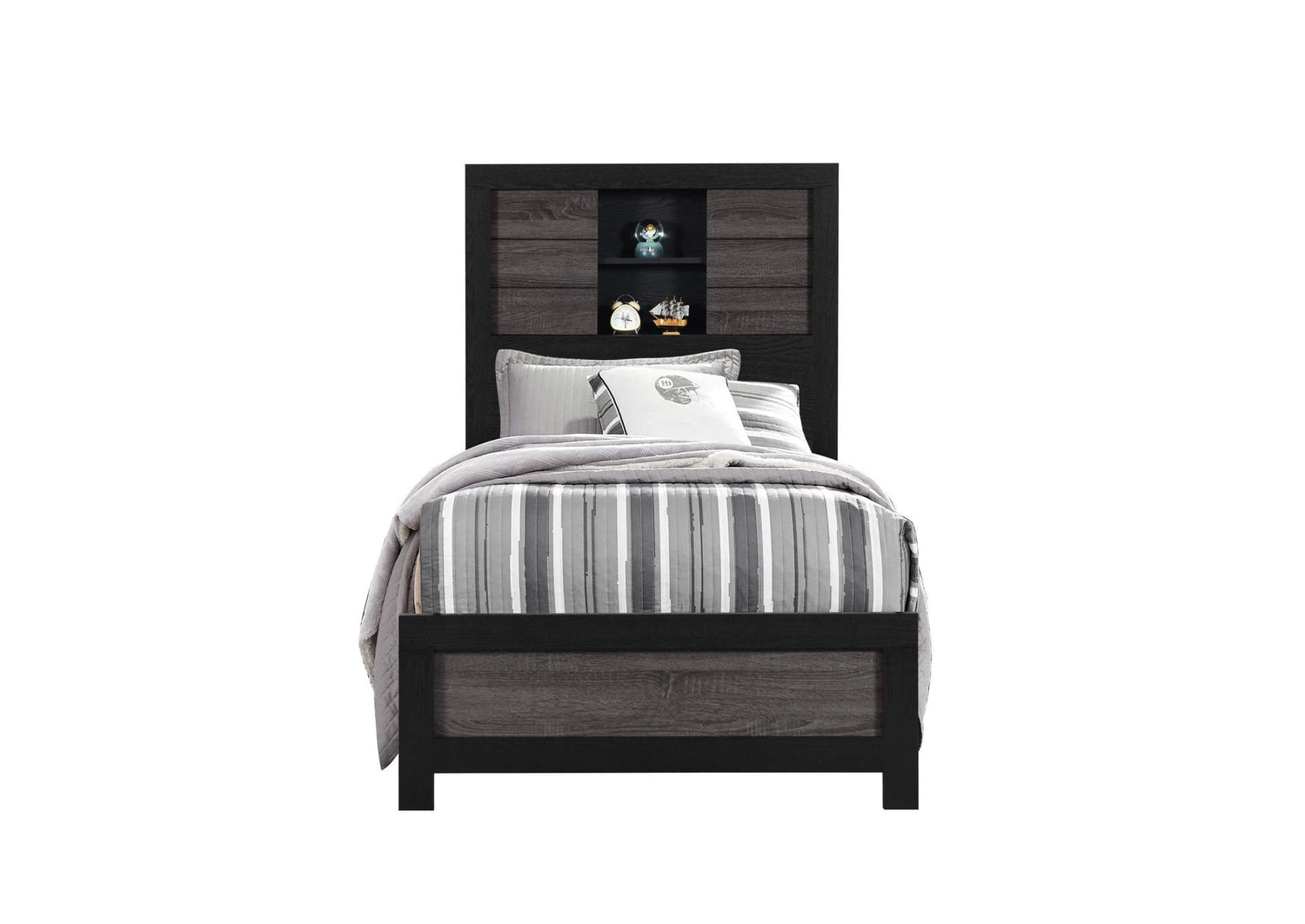 LISBON-GREY_BLACK-BOOKCASE_TB LISBON GREY - BLACK BOOKCASE TWIN BED