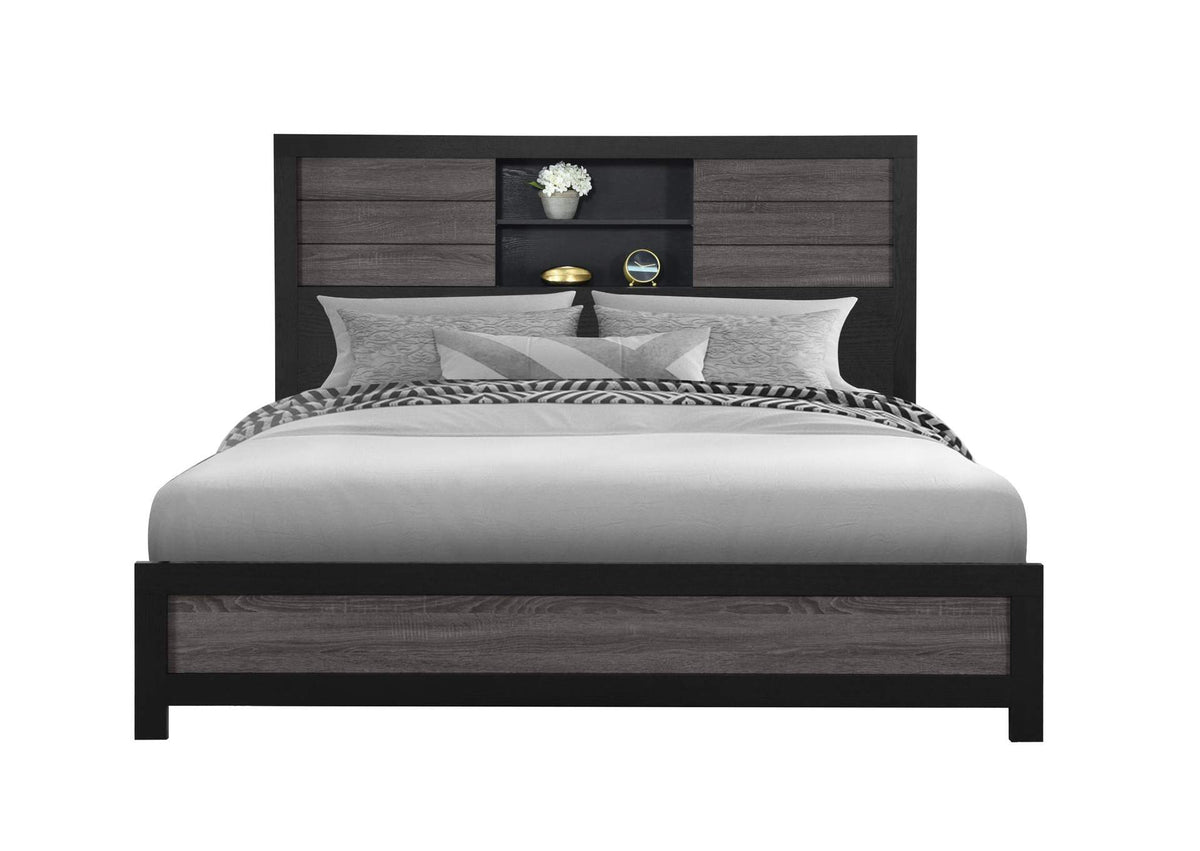 LISBON-GREY_BLACK-BOOKCASE_KB LISBON GREY - BLACK BOOKCASE KING BED
