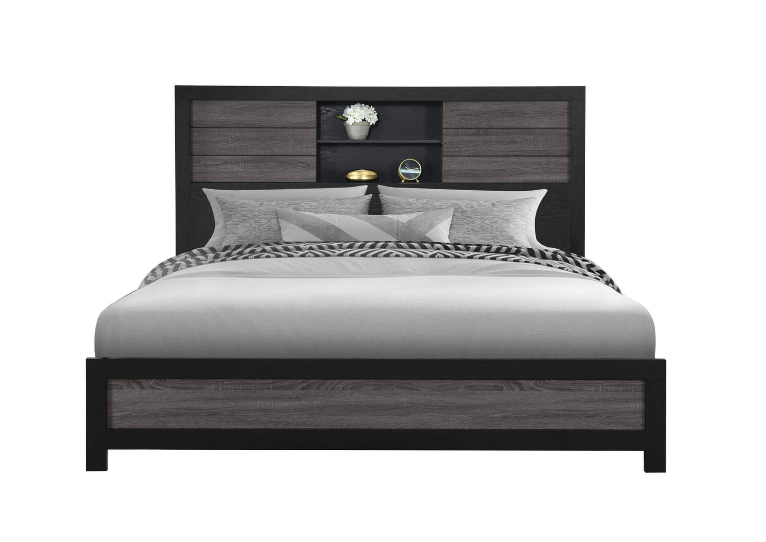 LISBON-GREY_BLACK-BOOKCASE_KB LISBON GREY - BLACK BOOKCASE KING BED