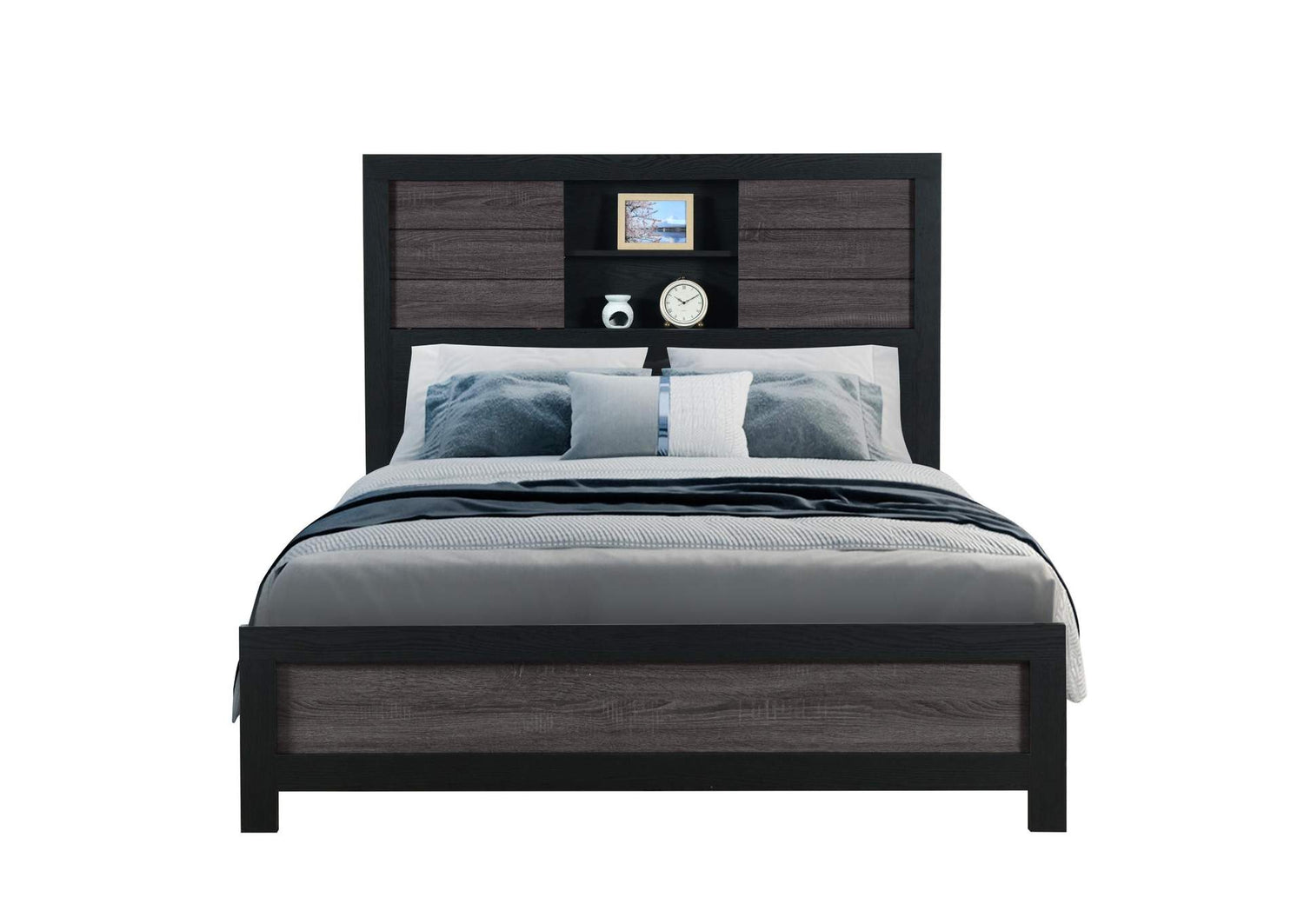 LISBON-GREY_BLACK-BOOKCASE_FB LISBON GREY - BLACK BOOKCASE FULL BED